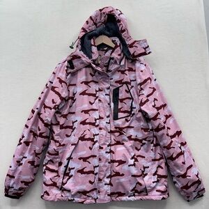 Wulful Men’s XXL Ski Jacket Pink Camo Detachable Hood Zip Closure